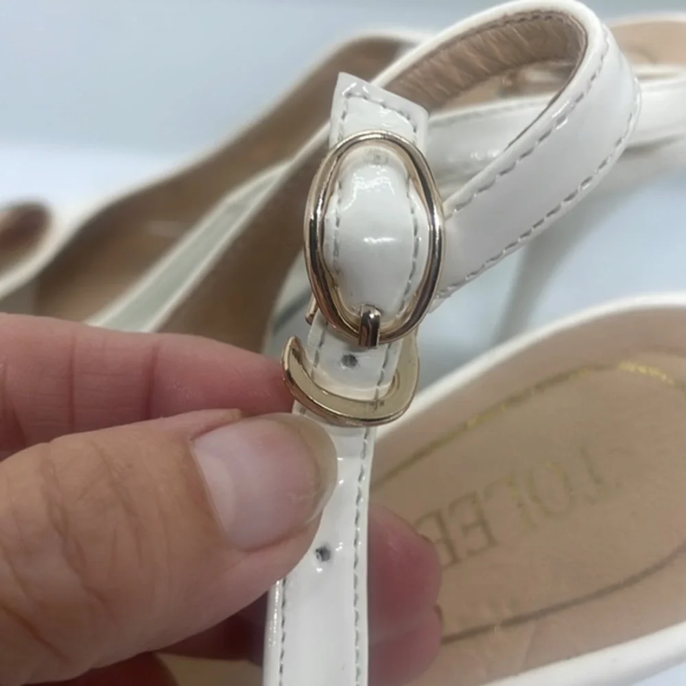 TOLEEAO shoes ivory shiny with gold accents jeweled bow size 7 or 38